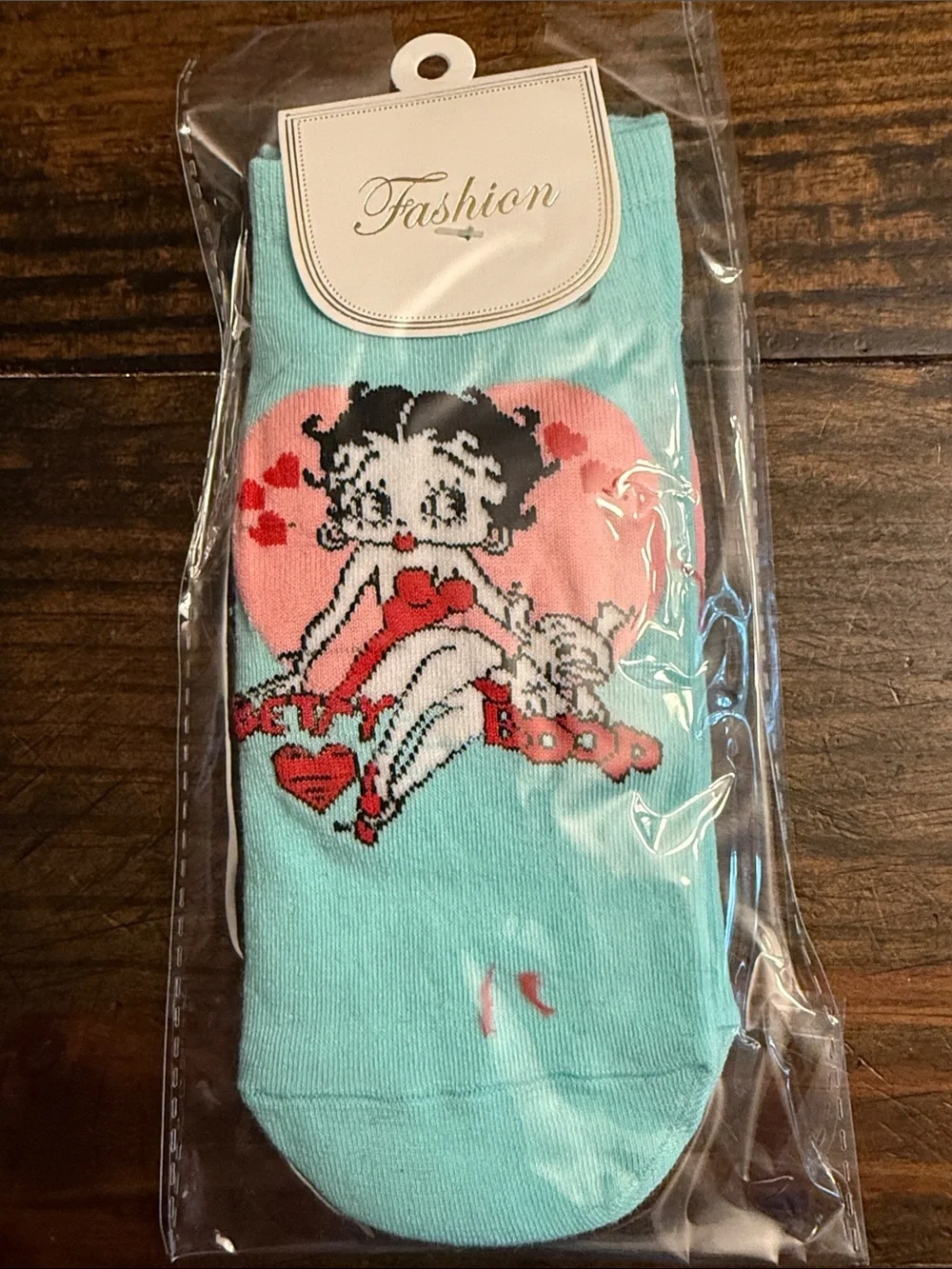 Cute Cartoon Character ‘Betty Boop’ Heart Foot Socks in Black/Pink/Teal (OS)